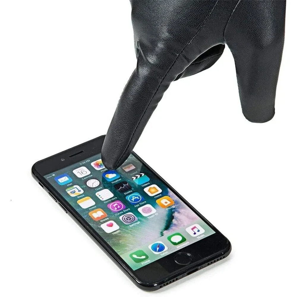 Women's Brown Winter Leather Gloves Wool Fleece Lined Thermal Touchscreen